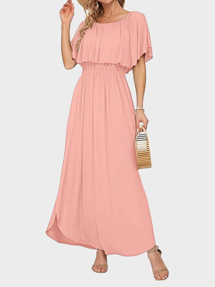 Women's Off Shoulder Maxi Dress | Ruffle & Side Slit Design