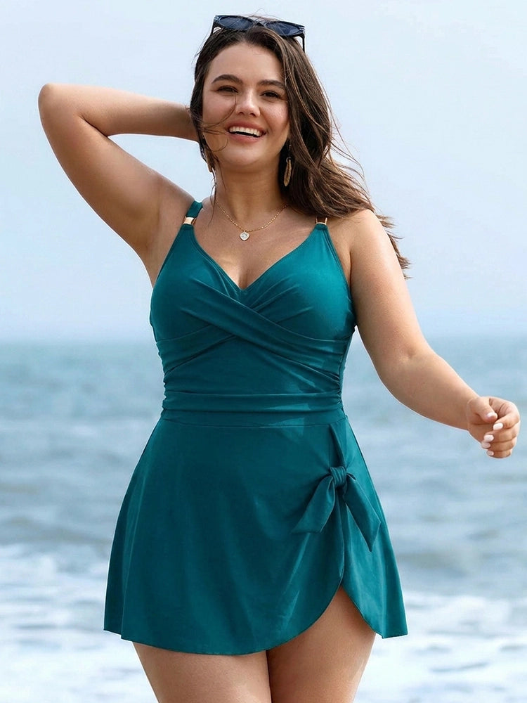 Women's One Piece Swimdress | Crossover V-Neck & Tummy Control