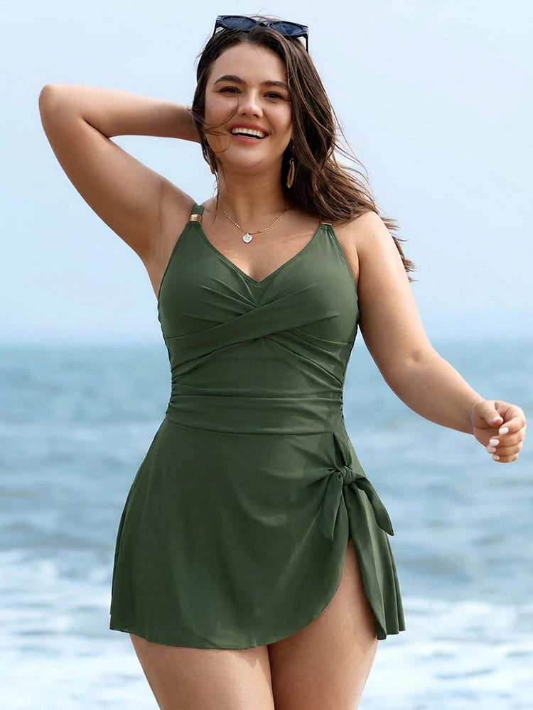 Women's One Piece Swimdress | Crossover V-Neck & Tummy Control