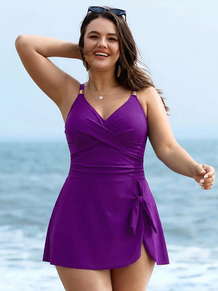 Women's One Piece Swimdress | Crossover V-Neck & Tummy Control