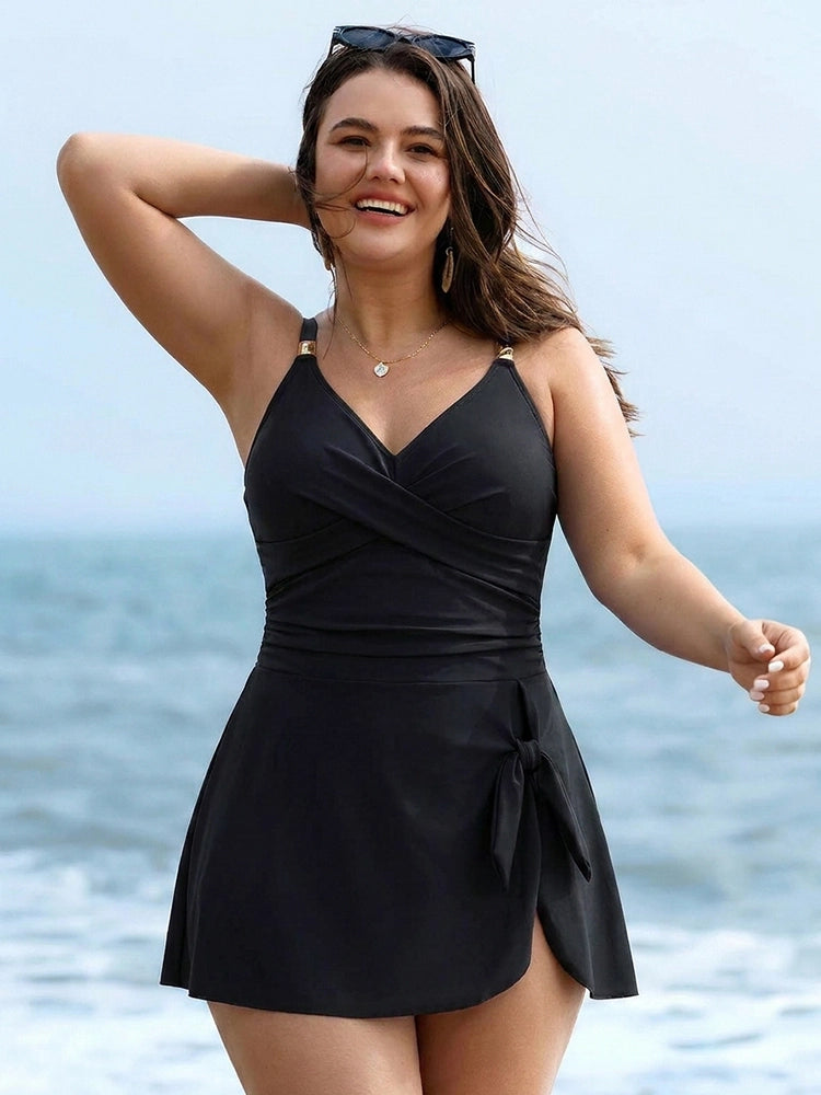 Women's One Piece Swimdress | Crossover V-Neck & Tummy Control