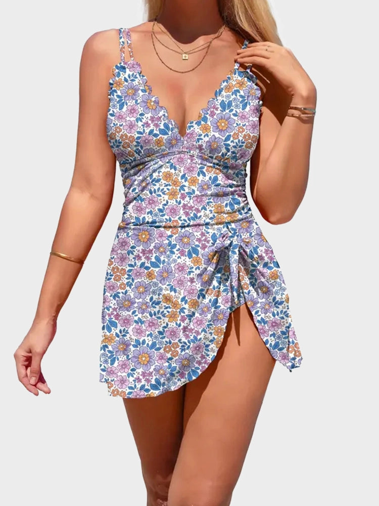 Women's One Piece Swimdress | Tummy Control & Scallop V-Neck