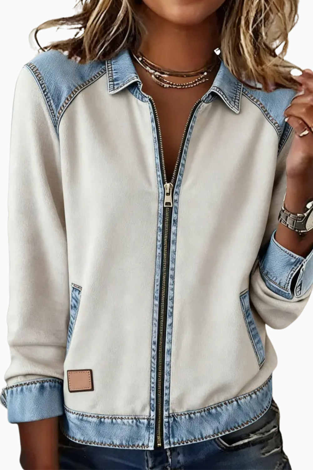Women's Patchwork Jacket | Reversed Zipper Design