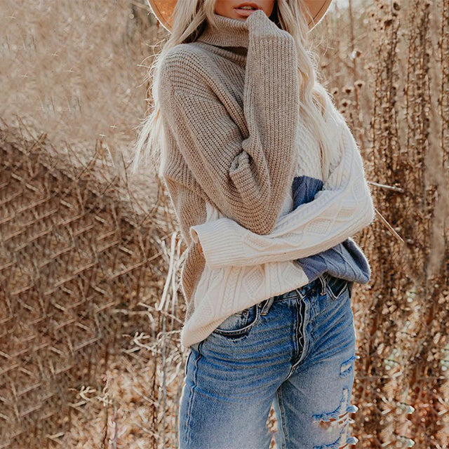 Women's Patchwork Jumper | High Neck & Cosy Fit
