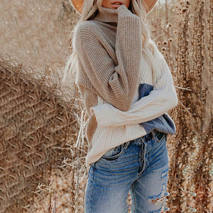 Women's Patchwork Jumper | High Neck & Cosy Fit
