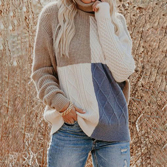 Women's Patchwork Jumper | High Neck & Cosy Fit