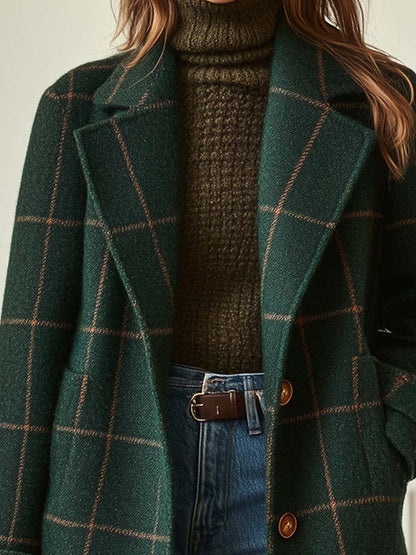 Women's Plaid Coat | Double-Breasted & Notched Lapel