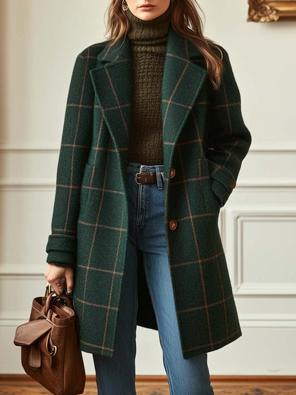 Women's Plaid Coat | Double-Breasted & Notched Lapel
