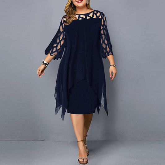Women's Plus Size Midi Dress | Lattice Sleeve Chiffon