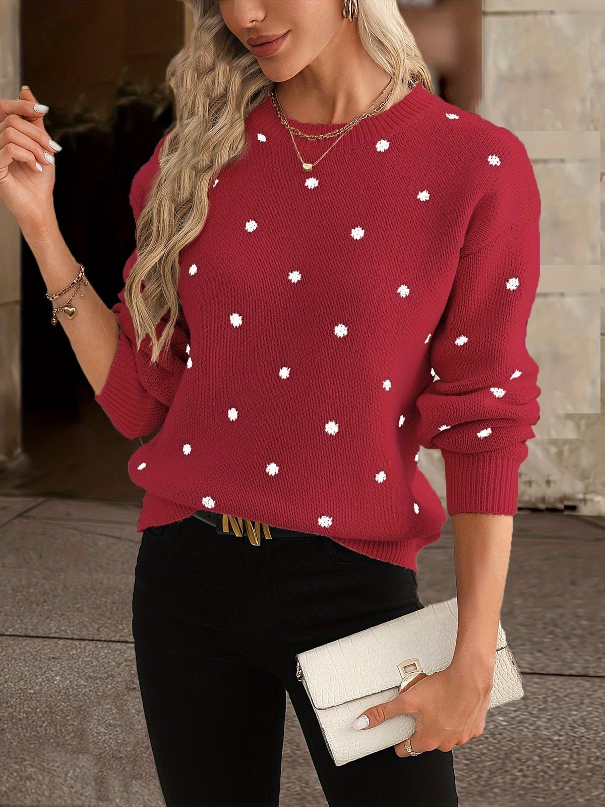Women's Polka Dot Sweater | Crew Neck Knit