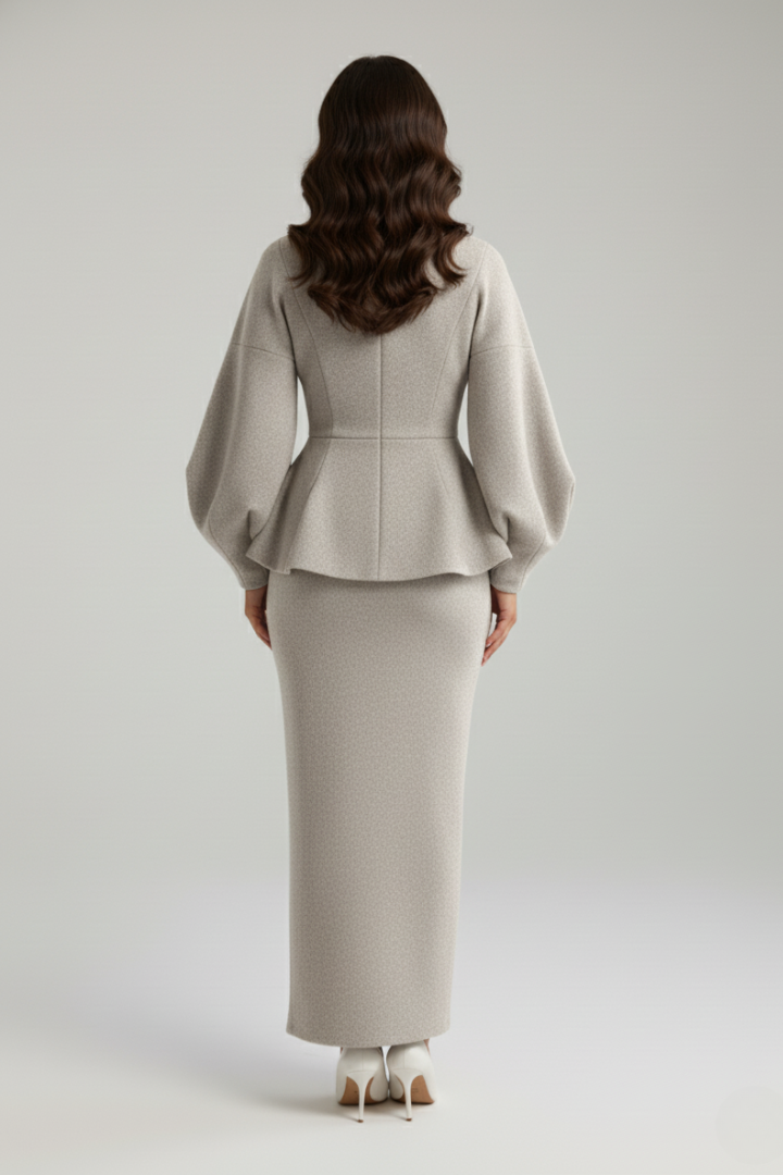 Women's Puff Sleeve Blazer & Midi Skirt Co-Ord Set | Tailored Fit & Elegant Finish