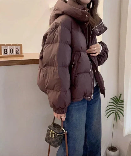 Women's Puffer Jacket | High Neck & Hooded Design