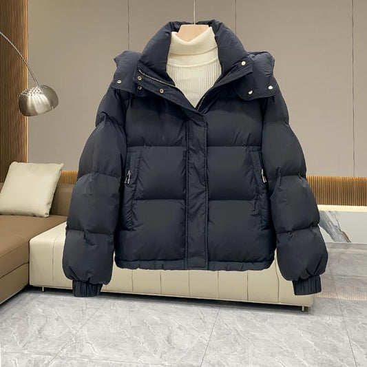 Women's Puffer Jacket | High Neck & Hooded Design
