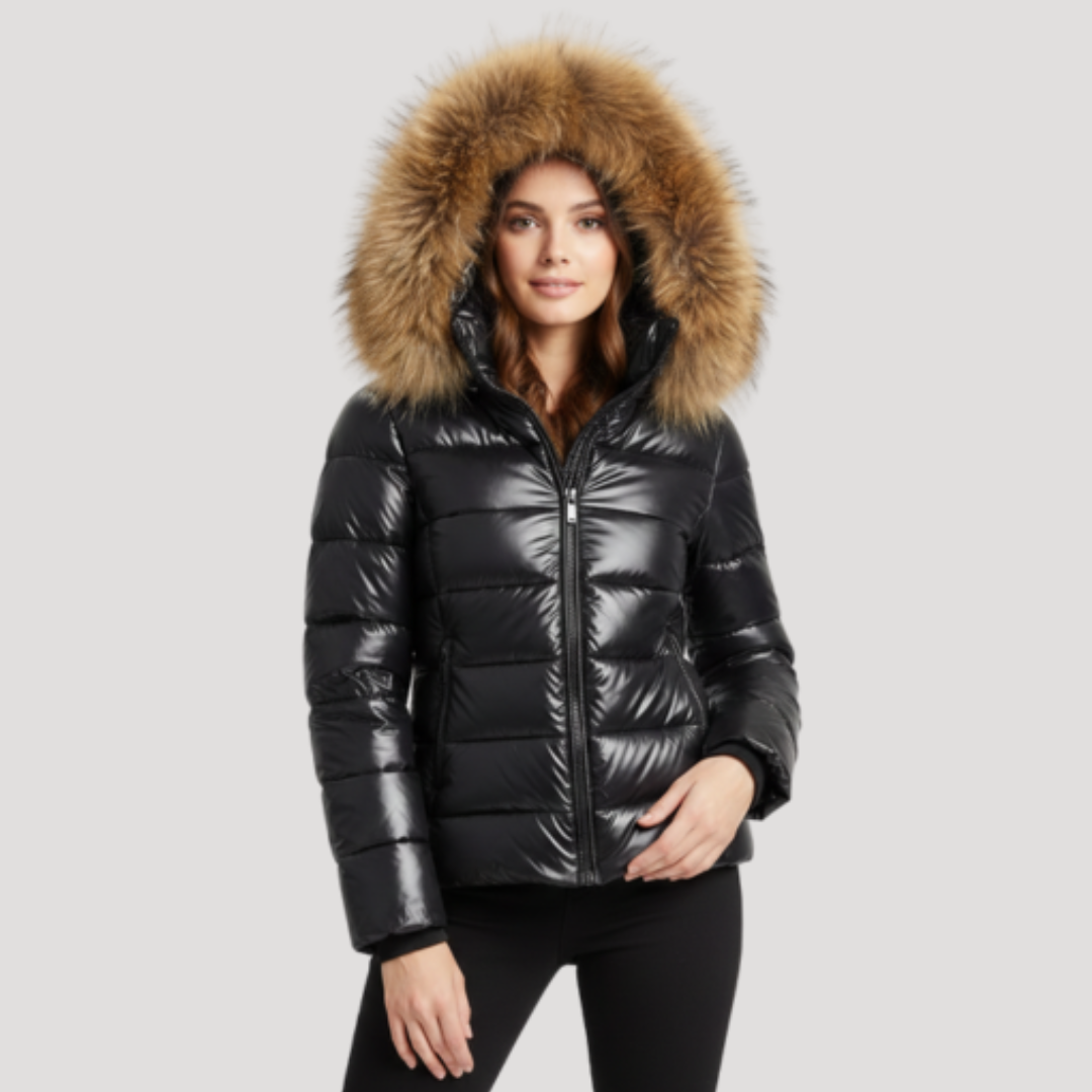 Women's Puffer Jacket | Hood & Glossy Finish