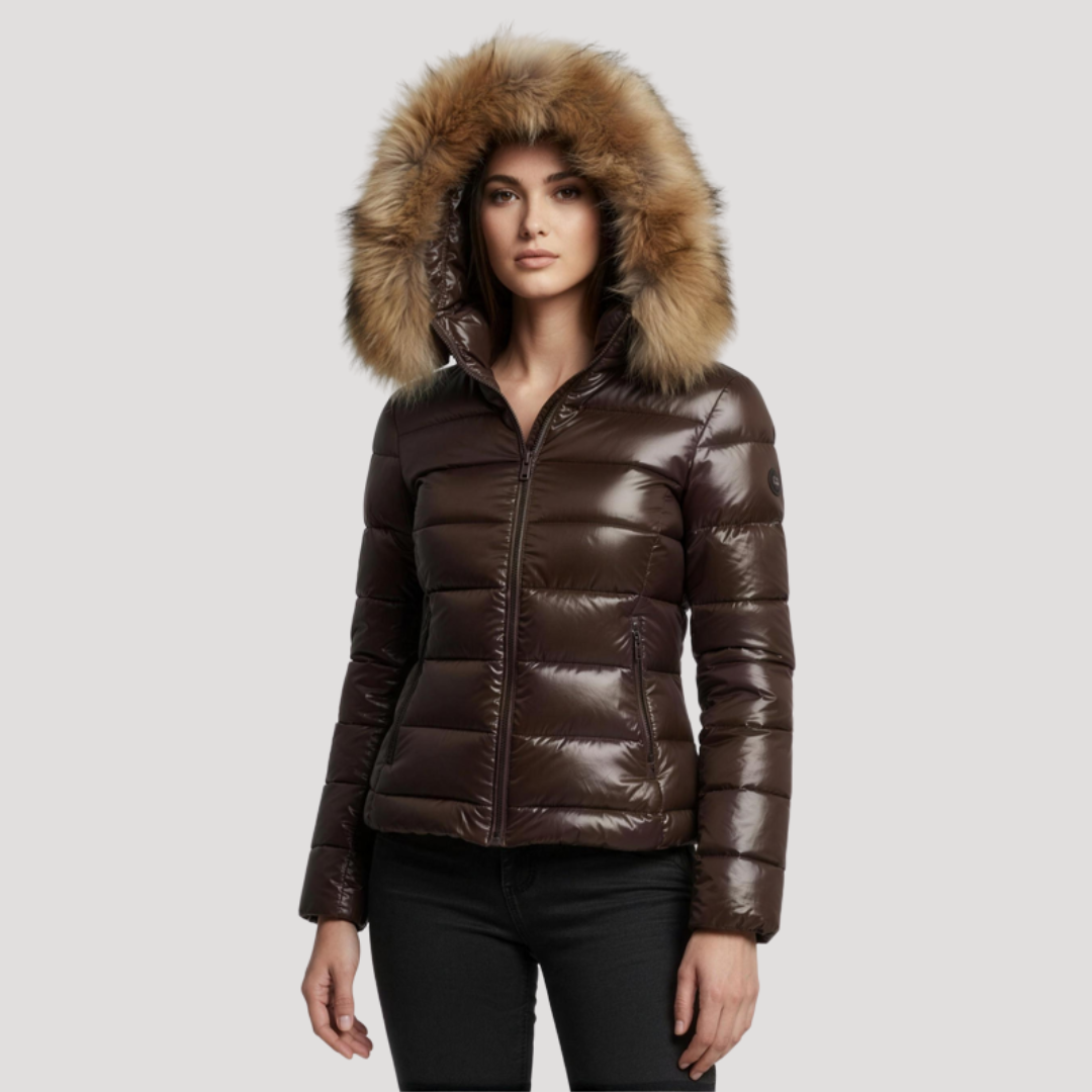 Women's Puffer Jacket | Hood & Glossy Finish
