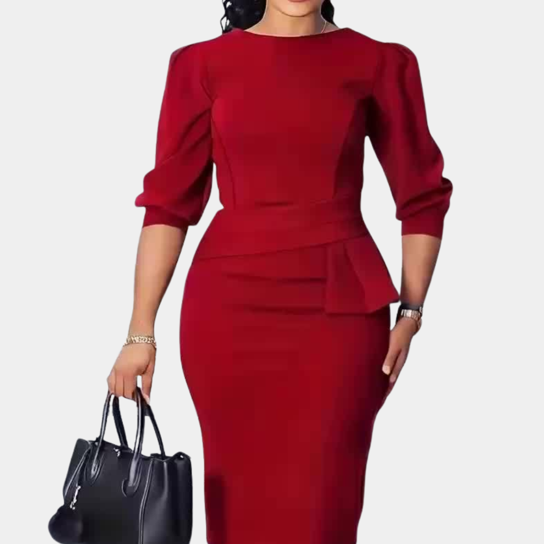 Women's Ruffle Midi Dress | Peplum Waist & Structured Bodice