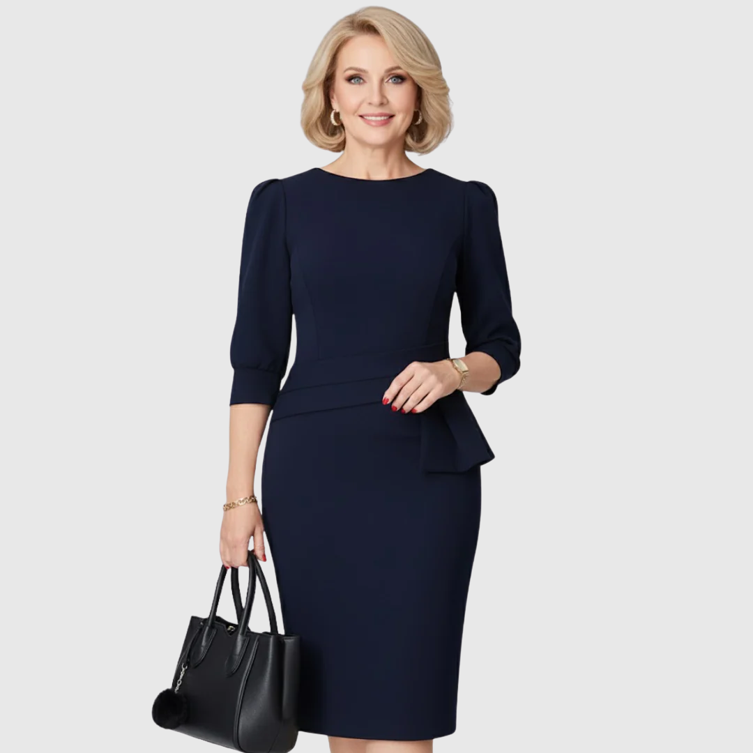 Women's Ruffle Midi Dress | Peplum Waist & Structured Bodice