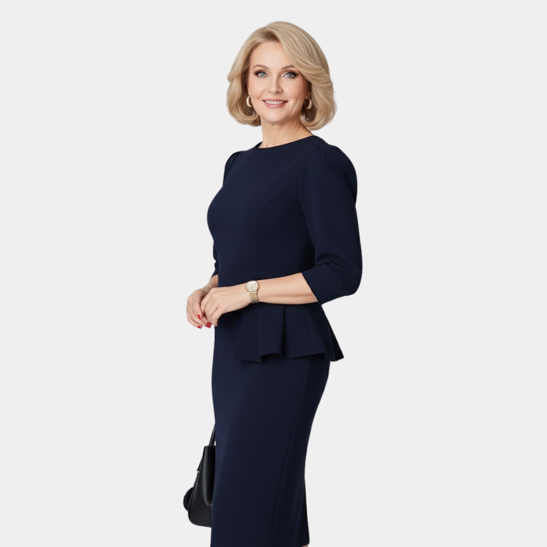 Women's Ruffle Midi Dress | Peplum Waist & Structured Bodice