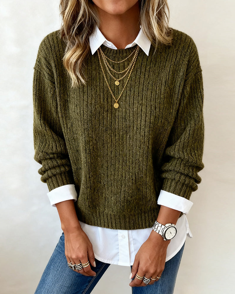 Women's Shirt Collar Sweater | Layered Patchwork Design