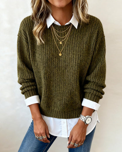 Women's Shirt Collar Sweater | Layered Patchwork Design
