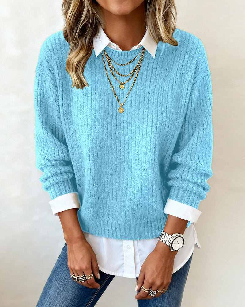 Women's Shirt Collar Sweater | Layered Patchwork Design
