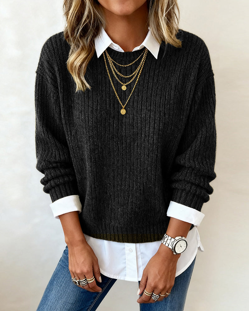Women's Shirt Collar Sweater | Layered Patchwork Design