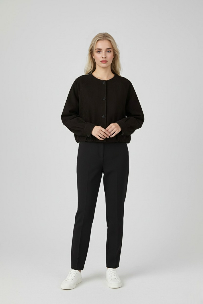 Women's Short Jacket | O-Neck & Pockets