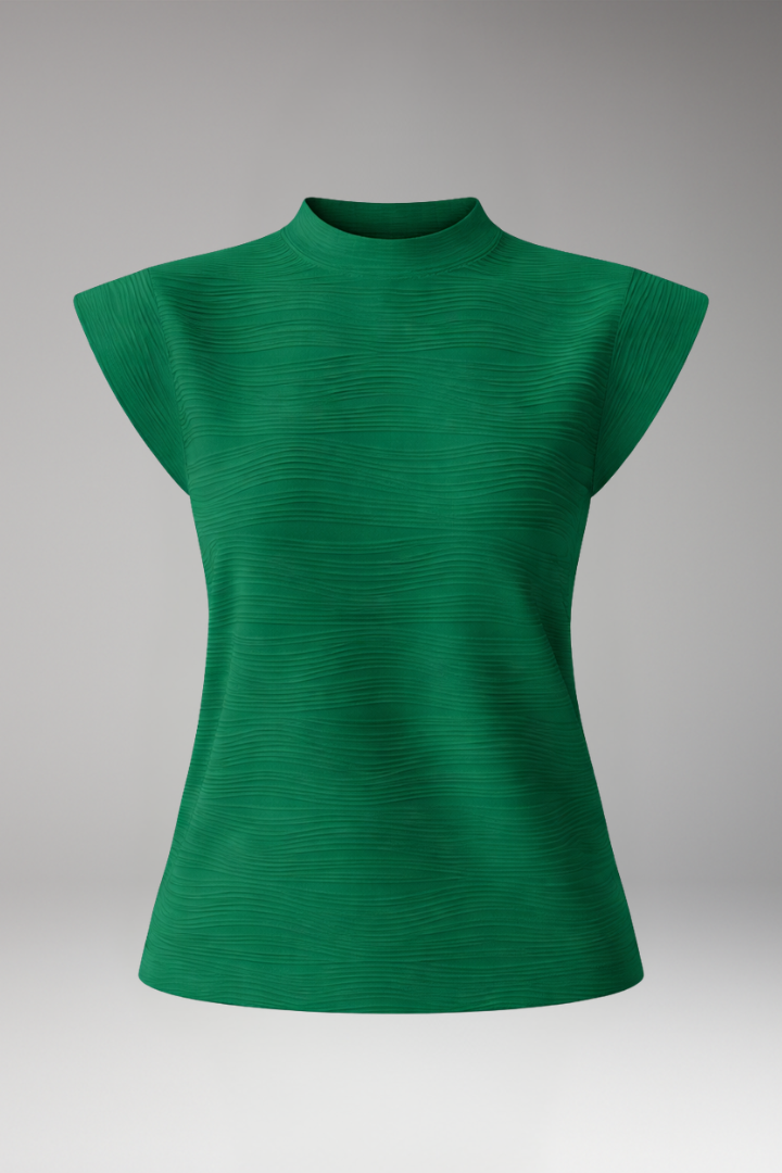 Women's Sleeveless Top | Mock Neck Textured Surface & Extended Shoulders
