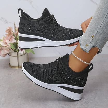 Women's Sneakers | Crystal Studded Upper, Hidden Wedge Sole