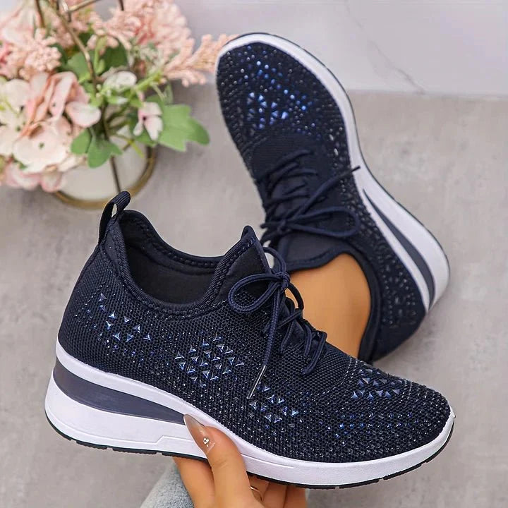 Women's Sneakers | Crystal Studded Upper, Hidden Wedge Sole