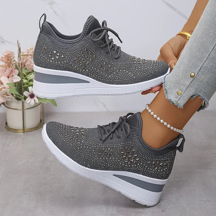 Women's Sneakers | Crystal Studded Upper, Hidden Wedge Sole