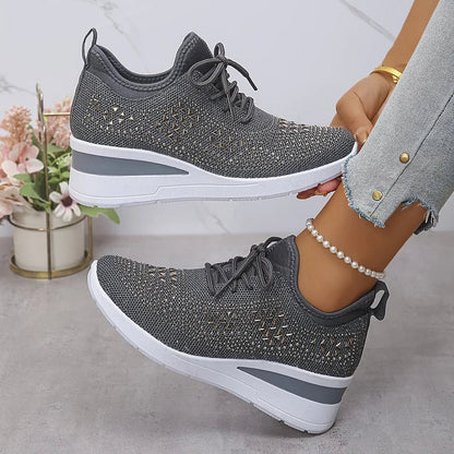 Women's Sneakers | Crystal Studded Upper, Hidden Wedge Sole