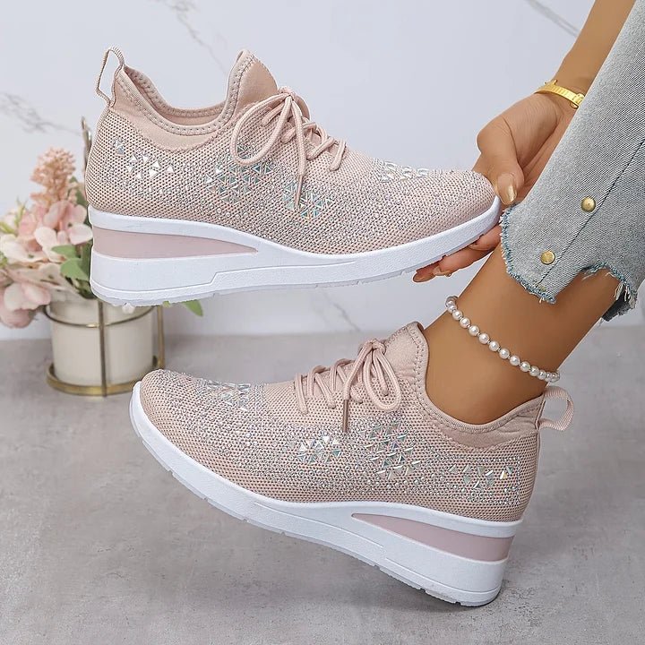 Women's Sneakers | Crystal Studded Upper, Hidden Wedge Sole