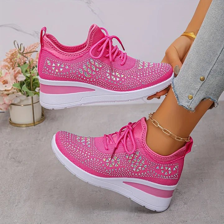 Women's Sneakers | Crystal Studded Upper, Hidden Wedge Sole