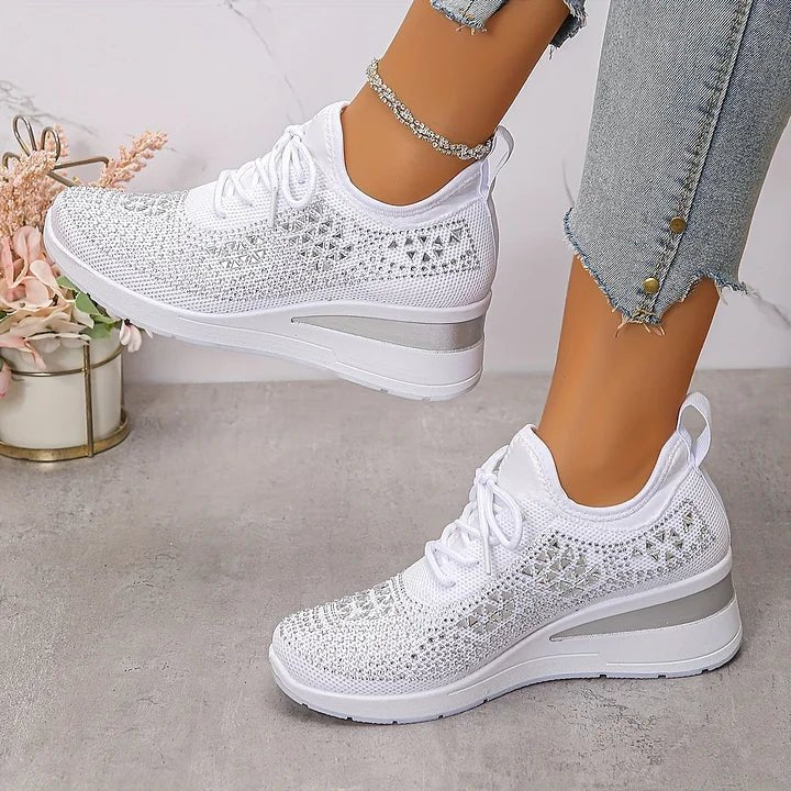 Women's Sneakers | Crystal Studded Upper, Hidden Wedge Sole