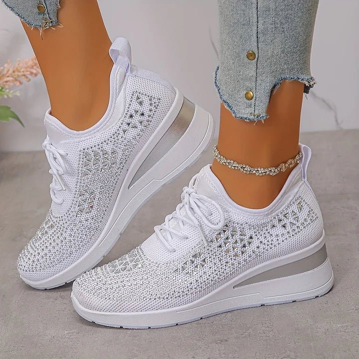 Women's Sneakers | Crystal Studded Upper, Hidden Wedge Sole