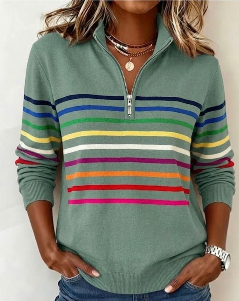Women's Striped Half-Zip Jumper | Soft & Warm Knit
