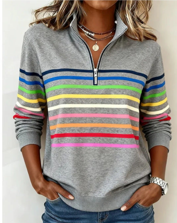 Women's Striped Half-Zip Jumper | Soft & Warm Knit