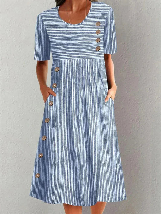 Women's Summer Dress | Striped Button-Trim Midi