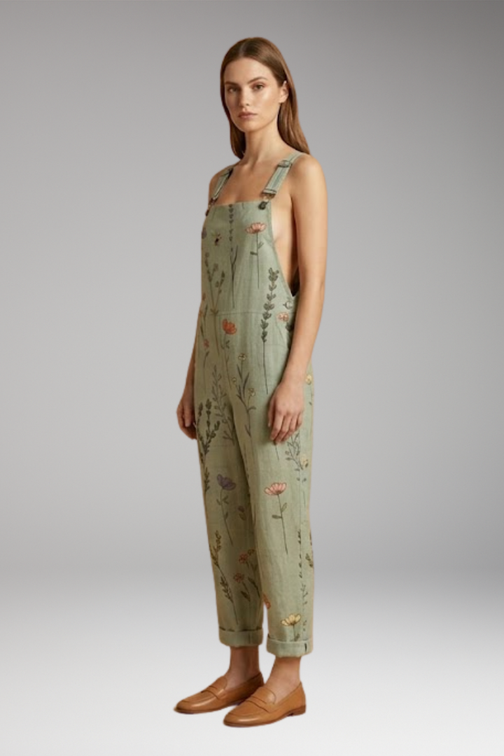 Women's Summer Jumpsuit | Floral Print Dungarees with Adjustable Straps