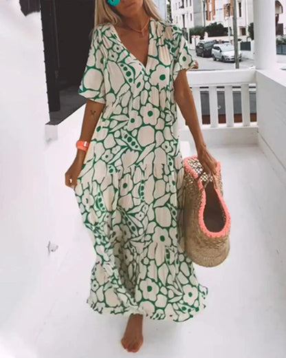 Women's Summer Maxi Dress | Floral Print V-Neck & Flutter Sleeves
