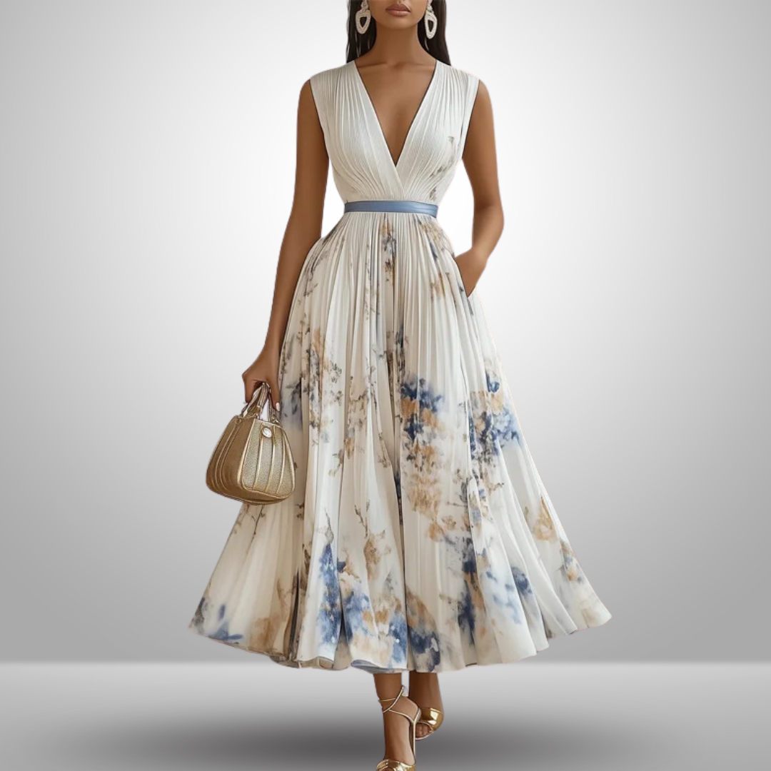 Women's Summer Maxi Dress | V-Neck & Pleated Skirt
