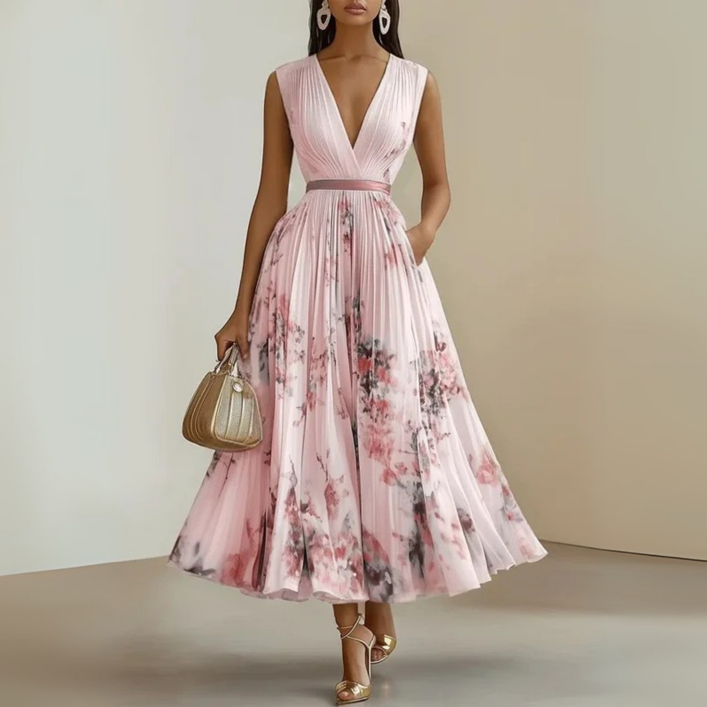 Women's Summer Maxi Dress | V-Neck & Pleated Skirt