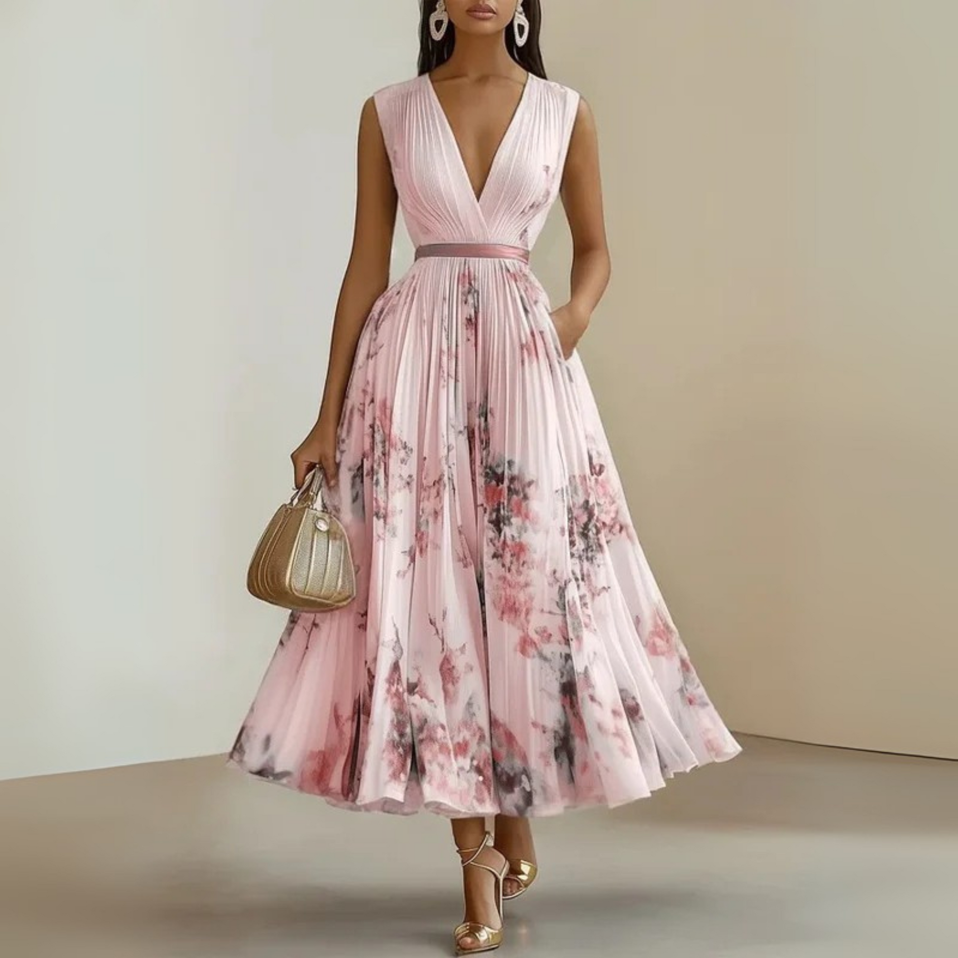 Women's Summer Maxi Dress | V-Neck & Pleated Skirt