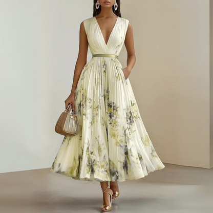Women's Summer Maxi Dress | V-Neck & Pleated Skirt
