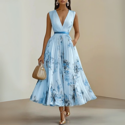 Women's Summer Maxi Dress | V-Neck & Pleated Skirt