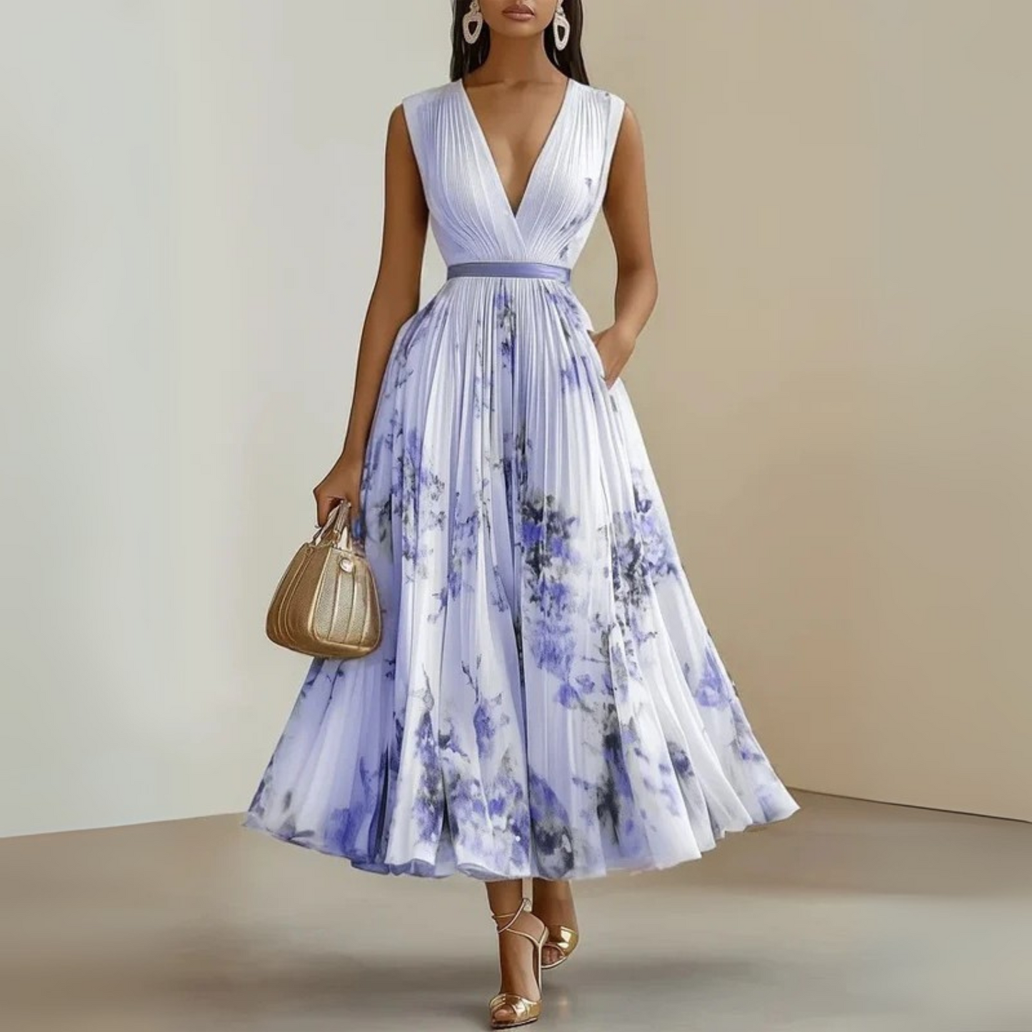 Women's Summer Maxi Dress | V-Neck & Pleated Skirt