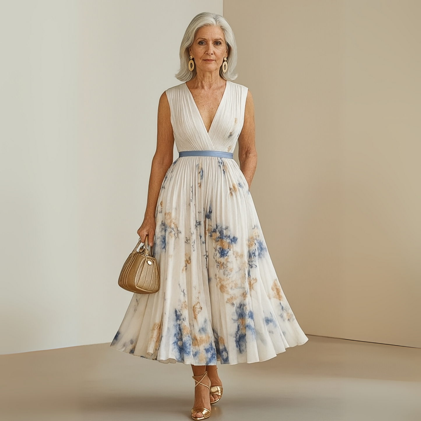 Women's Summer Maxi Dress | V-Neck & Pleated Skirt