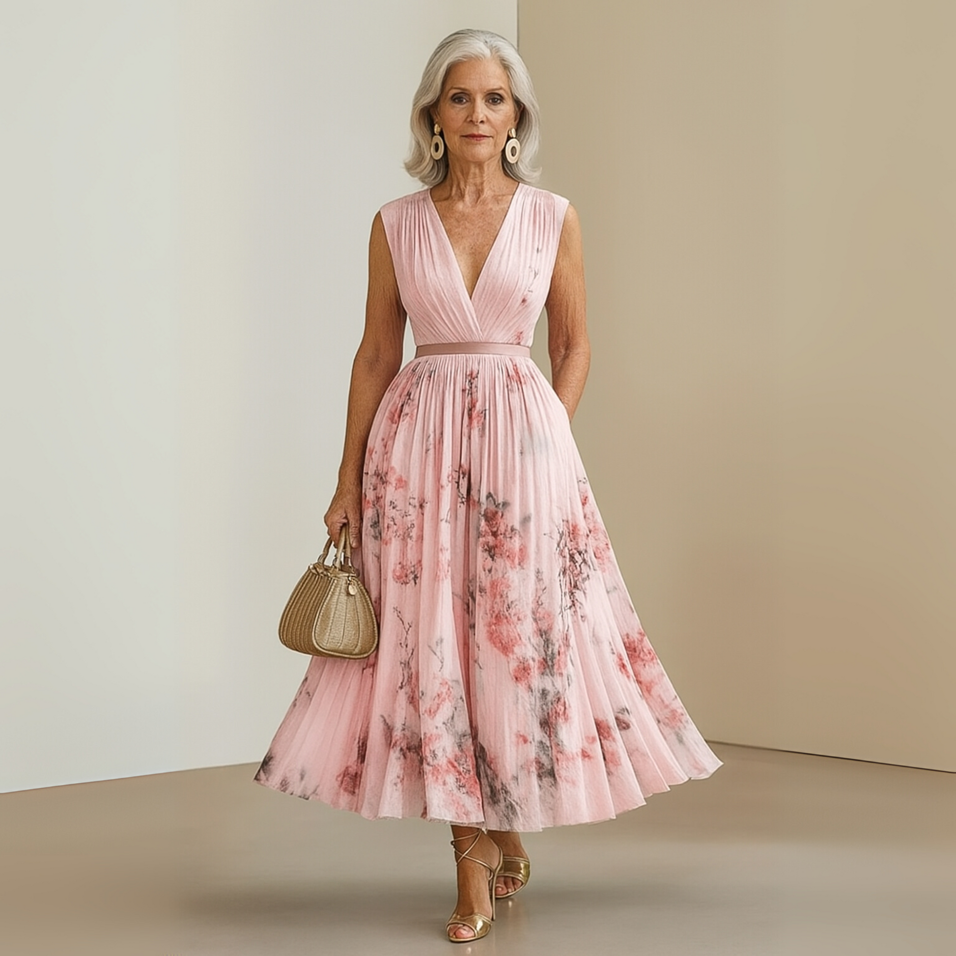 Women's Summer Maxi Dress | V-Neck & Pleated Skirt