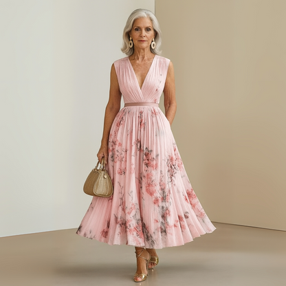 Women's Summer Maxi Dress | V-Neck & Pleated Skirt